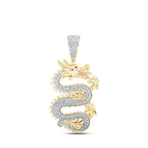 Men's Diamond Charm Pendant | 10kt Yellow Gold Mens Round Diamond Dragon Charm Pendant 5/8 Cttw | Splendid Jewellery GND