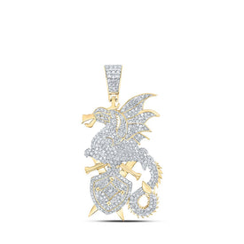 10kt Yellow Gold Men's Round Diamond Dragon Sword Shield Charm Pendant - 1-5/8 Cttw product  Top View from Splendid Jewellery