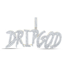 Load image into Gallery viewer, 10kt Yellow Gold Mens Round Diamond DRIP GOD Phrase Charm Pendant - 6-5/8 Cttw product  Top View from Splendid Jewellery