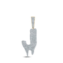 Load image into Gallery viewer, 10kt Yellow Gold Men's Round Diamond Drip J Letter Charm Pendant - 2 Cttw product  Top View from Splendid Jewellery