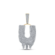 Load image into Gallery viewer, 10kt Yellow Gold Men's Round Diamond Drip U Letter Charm Pendant - 3 Cttw | Splendid Jewellery product  Top View from Splendid Jewellery