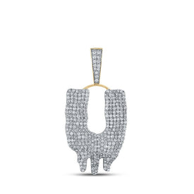 10kt Yellow Gold Men's Round Diamond Drip U Letter Charm Pendant - 3 Cttw | Splendid Jewellery product  Top View from Splendid Jewellery