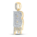 10kt Yellow Gold Mens Diamond B Letter Charm Pendant - Dripping Elegance - 5/8 Cttw product Side View from Splendid Jewellery