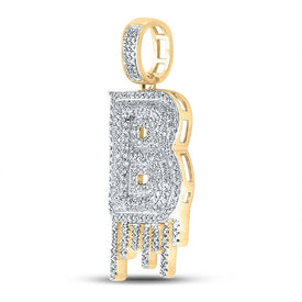 10kt Yellow Gold Mens Diamond B Letter Charm Pendant - Dripping Elegance - 5/8 Cttw product Side View from Splendid Jewellery