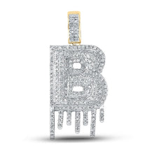 Load image into Gallery viewer, 10kt Yellow Gold Mens Diamond B Letter Charm Pendant - Dripping Elegance - 5/8 Cttw product  Top View from Splendid Jewellery