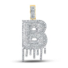 10kt Yellow Gold Mens Diamond B Letter Charm Pendant - Dripping Elegance - 5/8 Cttw product  Top View from Splendid Jewellery