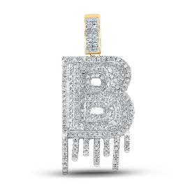 10kt Yellow Gold Mens Diamond B Letter Charm Pendant - Dripping Elegance - 5/8 Cttw product  Top View from Splendid Jewellery