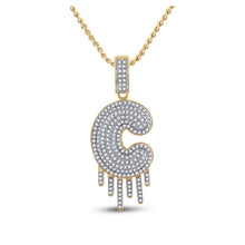 Load image into Gallery viewer, 10kt Yellow Gold Men&#39;s Round Diamond Dripping C Letter Charm Pendant - 5/8 Cttw product  Top View from Splendid Jewellery