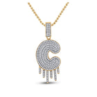 10kt Yellow Gold Men's Round Diamond Dripping C Letter Charm Pendant - 5/8 Cttw product  Top View from Splendid Jewellery