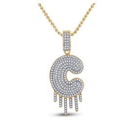 10kt Yellow Gold Men's Round Diamond Dripping C Letter Charm Pendant - 5/8 Cttw product  Top View from Splendid Jewellery