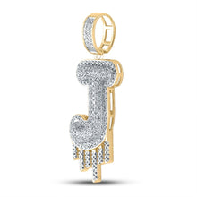 Load image into Gallery viewer, 10kt Yellow Gold Men&#39;s Round Diamond Dripping J Letter Charm Pendant - 5/8 Cttw product Side View from Splendid Jewellery