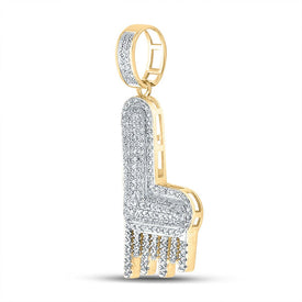 10kt Yellow Gold Men's Diamond Dripping L Letter Charm Pendant - 1/2 Cttw product Side View from Splendid Jewellery
