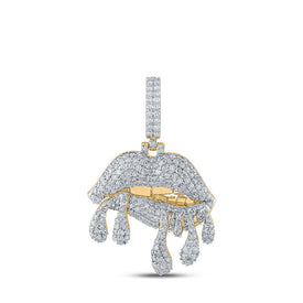 10kt Yellow Gold Men's Dripping Lips Diamond Charm Pendant - 3-1/5 Cttw product  Top View from Splendid Jewellery