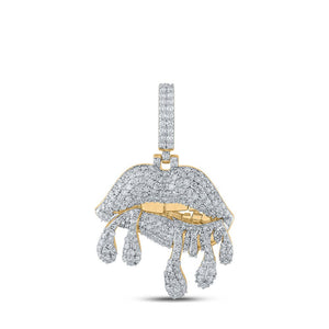 Men's Diamond Charm Pendant | 10kt Yellow Gold Mens Round Diamond Dripping Lips Charm Pendant 3-1/5 Cttw | Splendid Jewellery GND