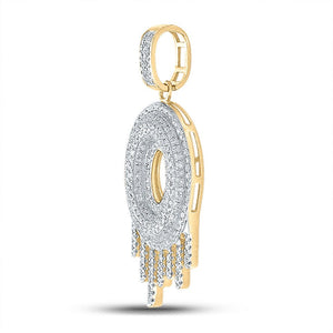 Men's Diamond Charm Pendant | 10kt Yellow Gold Mens Round Diamond Dripping O Letter Charm Pendant 3/4 Cttw | Splendid Jewellery GND