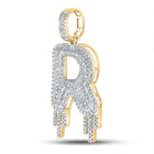 10kt Yellow Gold Men's Round Diamond Dripping R Letter Charm Pendant 3/4 Cttw - Luxe Diamond Pendant for Men product Side View from Splendid Jewellery