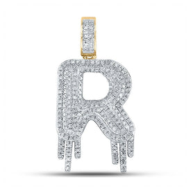 10kt Yellow Gold Men's Round Diamond Dripping R Letter Charm Pendant 3/4 Cttw - Luxe Diamond Pendant for Men product  Top View from Splendid Jewellery