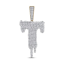 Load image into Gallery viewer, 10kt Yellow Gold Men's Diamond Dripping T Letter Charm Pendant - 2 Cttw product  Top View from Splendid Jewellery