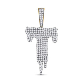 10kt Yellow Gold Men's Diamond Dripping T Letter Charm Pendant - 2 Cttw product  Top View from Splendid Jewellery
