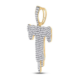 10kt Yellow Gold Men's Diamond Dripping T Letter Charm Pendant - 2 Cttw product Side View from Splendid Jewellery