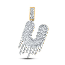 Load image into Gallery viewer, 10kt Yellow Gold Mens Round Diamond Dripping U Letter Charm Pendant 3/4 Cttw product  Top View from Splendid Jewellery