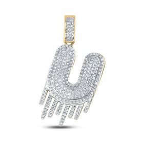 10kt Yellow Gold Mens Round Diamond Dripping U Letter Charm Pendant 3/4 Cttw product  Top View from Splendid Jewellery