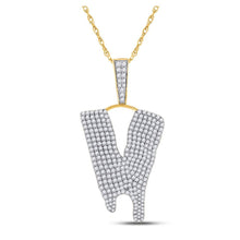 Load image into Gallery viewer, 10kt Yellow Gold Men's Round Diamond Dripping V Letter Charm Pendant - 2-7/8 Cttw | Splendid Jewellery product  Top View from Splendid Jewellery