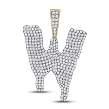 Load image into Gallery viewer, 10kt Yellow Gold Men's Round Diamond Dripping W Letter Charm Pendant - 3 Cttw | Splendid Jewellery product  Top View from Splendid Jewellery