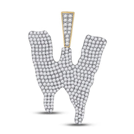 10kt Yellow Gold Men's Round Diamond Dripping W Letter Charm Pendant - 3 Cttw | Splendid Jewellery product  Top View from Splendid Jewellery