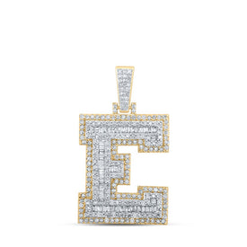 10kt Yellow Gold Men's Diamond E Initial Letter Charm Pendant - 1-1/4 Cttw product  Top View from Splendid Jewellery