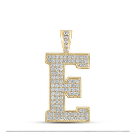 10kt Yellow Gold Men's Round Diamond E Initial Letter Charm Pendant - 1-3/4 Cttw product  Top View from Splendid Jewellery