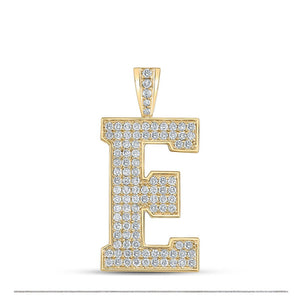 Men's Diamond Charm Pendant | 10kt Yellow Gold Mens Round Diamond E Initial Letter Charm Pendant 1-3/4 Cttw | Splendid Jewellery GND