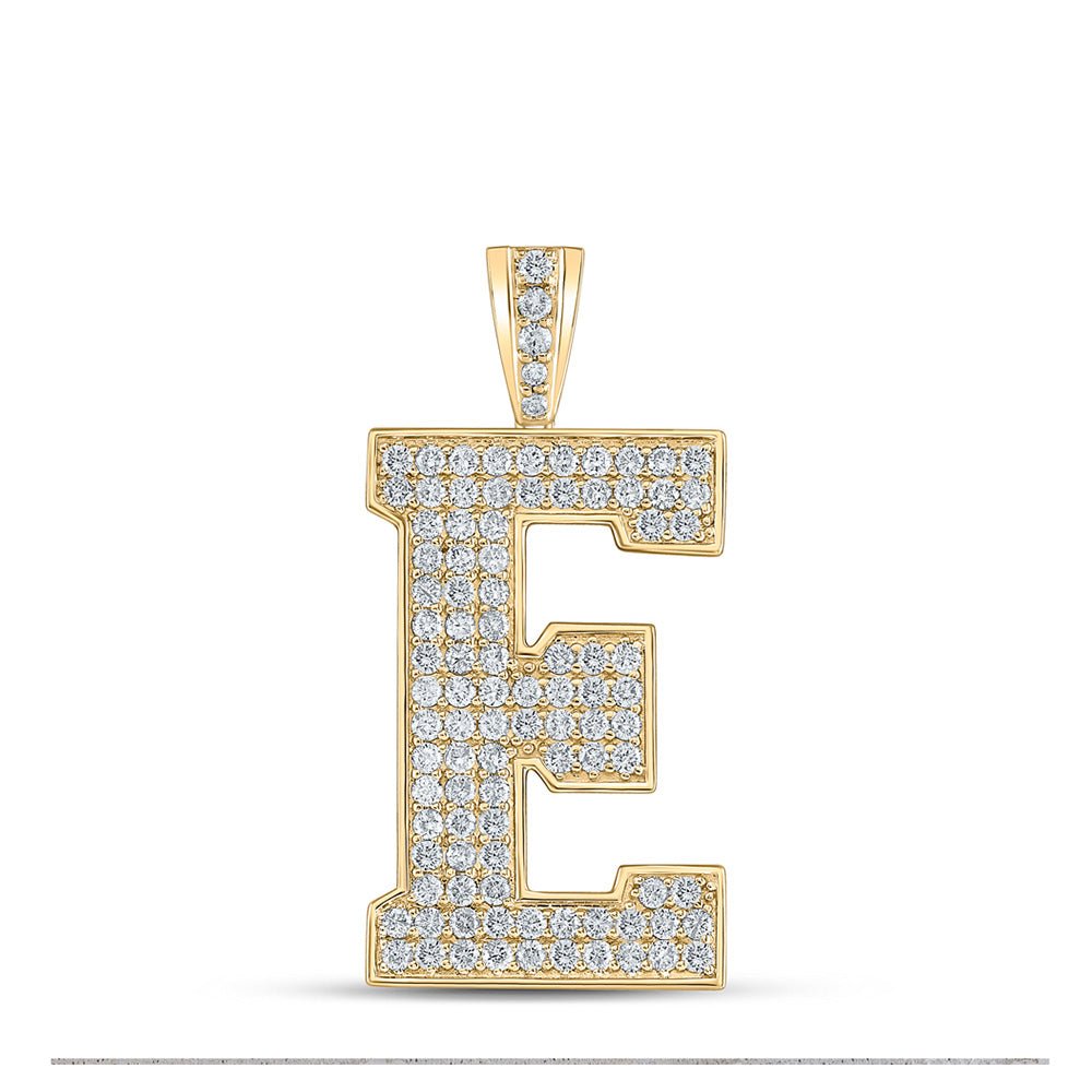 Men's Diamond Charm Pendant | 10kt Yellow Gold Mens Round Diamond E Initial Letter Charm Pendant 1-3/4 Cttw | Splendid Jewellery GND