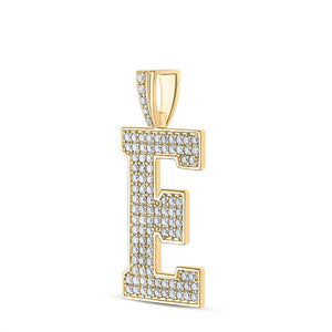 Men's Diamond Charm Pendant | 10kt Yellow Gold Mens Round Diamond E Initial Letter Charm Pendant 1-3/4 Cttw | Splendid Jewellery GND