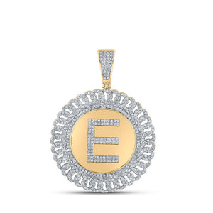 Men's Diamond Charm Pendant | 10kt Yellow Gold Mens Round Diamond E Letter Charm Pendant 1-1/4 Cttw | Splendid Jewellery GND