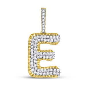 Men's Diamond Charm Pendant | 10kt Yellow Gold Mens Round Diamond E Letter Charm Pendant 1-3/8 Cttw | Splendid Jewellery GND