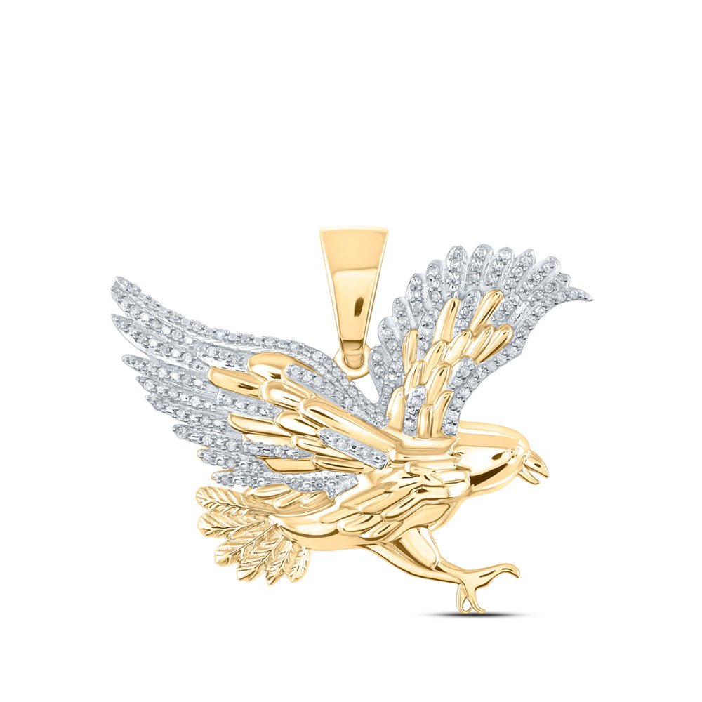 Men's Diamond Charm Pendant | 10kt Yellow Gold Mens Round Diamond Eagle Charm Pendant 1/4 Cttw | Splendid Jewellery GND