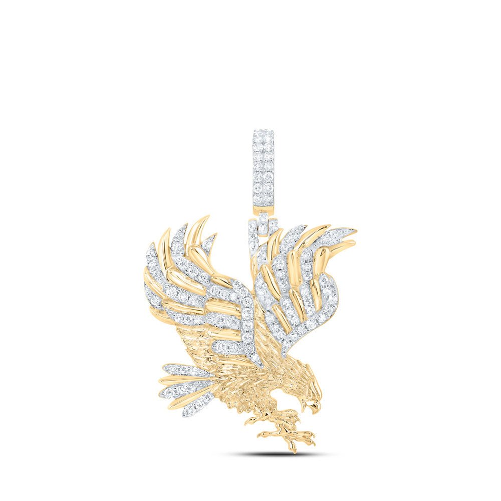 Men's Diamond Charm Pendant | 10kt Yellow Gold Mens Round Diamond Eagle Charm Pendant 7/8 Cttw | Splendid Jewellery GND