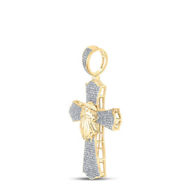 10kt Yellow Gold Men's Round Diamond Eagle Cross Charm Pendant 1 Cttw - A Majestic Symbol of Faith and Style product Side View from Splendid Jewellery
