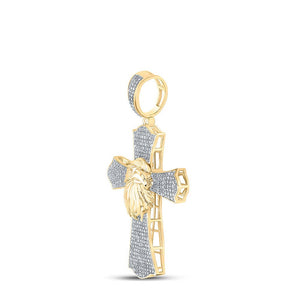 Men's Diamond Charm Pendant | 10kt Yellow Gold Mens Round Diamond Eagle Cross Charm Pendant 1 Cttw | Splendid Jewellery GND