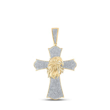 Load image into Gallery viewer, 10kt Yellow Gold Men's Round Diamond Eagle Cross Charm Pendant 1 Cttw - A Majestic Symbol of Faith and Style product  Top View from Splendid Jewellery