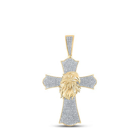 10kt Yellow Gold Men's Round Diamond Eagle Cross Charm Pendant 1 Cttw - A Majestic Symbol of Faith and Style product  Top View from Splendid Jewellery