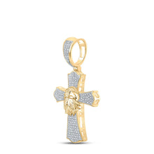 Load image into Gallery viewer, 10kt Yellow Gold Men&#39;s Round Diamond Eagle Cross Charm Pendant - 1/2 Cttw | Splendid Jewellery product Side View from Splendid Jewellery