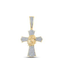 Load image into Gallery viewer, 10kt Yellow Gold Men&#39;s Round Diamond Eagle Cross Charm Pendant - 1/2 Cttw | Splendid Jewellery product  Top View from Splendid Jewellery