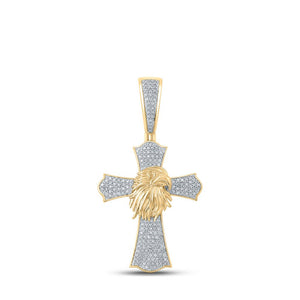 Men's Diamond Charm Pendant | 10kt Yellow Gold Mens Round Diamond Eagle Cross Charm Pendant 1/2 Cttw | Splendid Jewellery GND