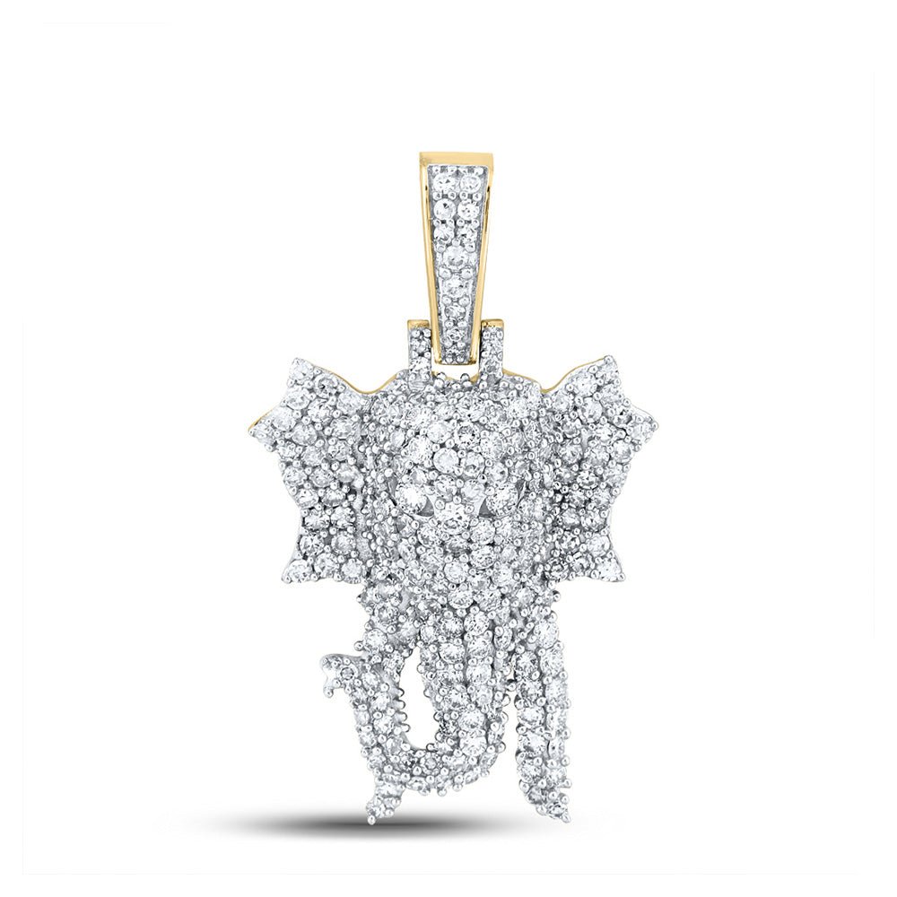 Men's Diamond Charm Pendant | 10kt Yellow Gold Mens Round Diamond Elephant Charm Pendant 1-3/4 Cttw | Splendid Jewellery GND