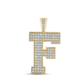 10kt Yellow Gold Men's Round Diamond F Initial Letter Charm Pendant - 1-3/4 Cttw product  Top View from Splendid Jewellery