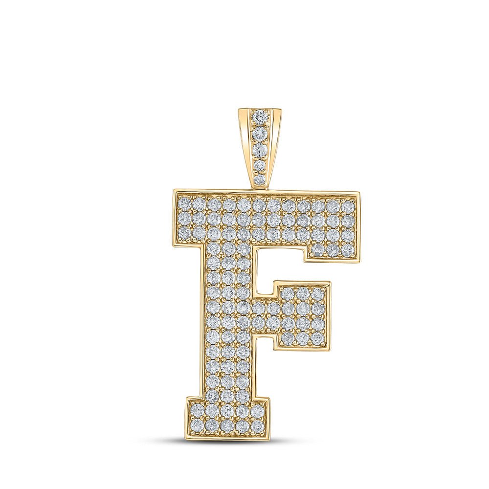 Men's Diamond Charm Pendant | 10kt Yellow Gold Mens Round Diamond F Initial Letter Charm Pendant 1-3/4 Cttw | Splendid Jewellery GND