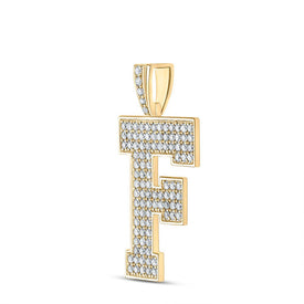 10kt Yellow Gold Men's Round Diamond F Initial Letter Charm Pendant - 1-3/4 Cttw product Side View from Splendid Jewellery