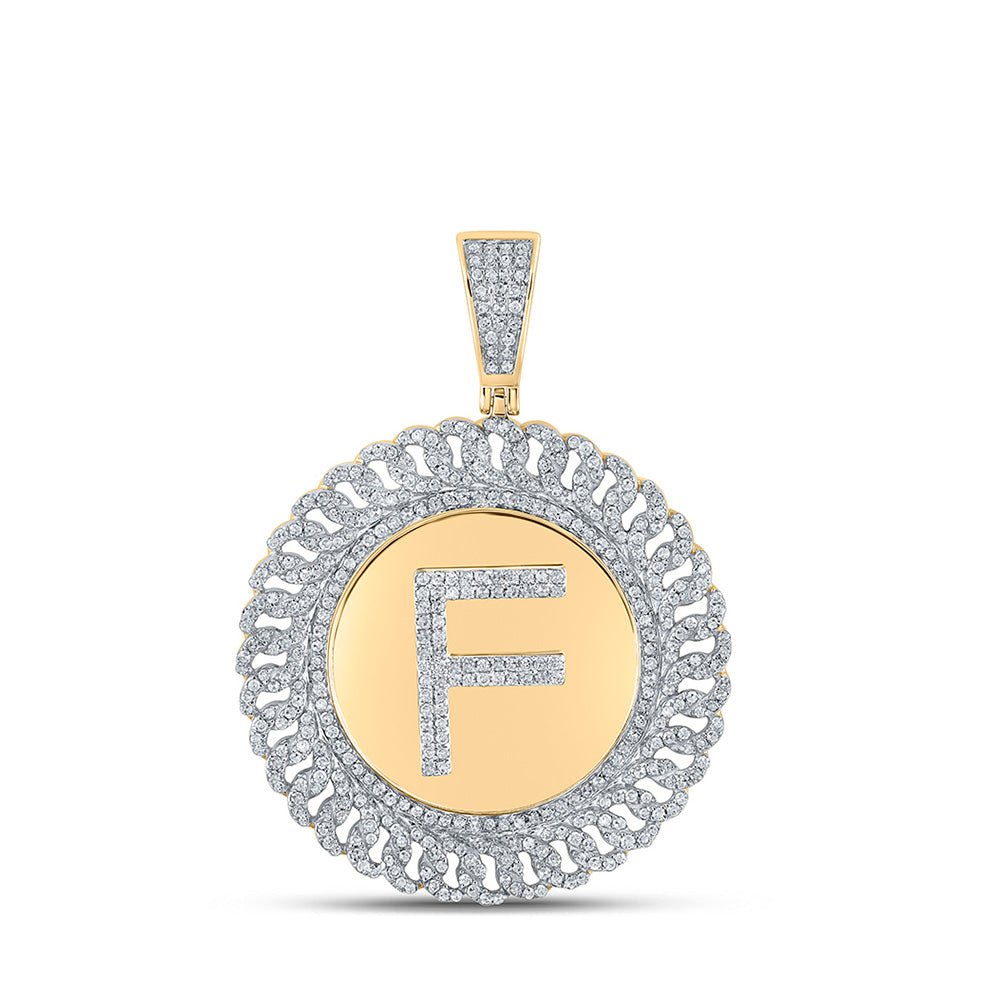 Men's Diamond Charm Pendant | 10kt Yellow Gold Mens Round Diamond F Letter Charm Pendant 1-1/4 Cttw | Splendid Jewellery GND